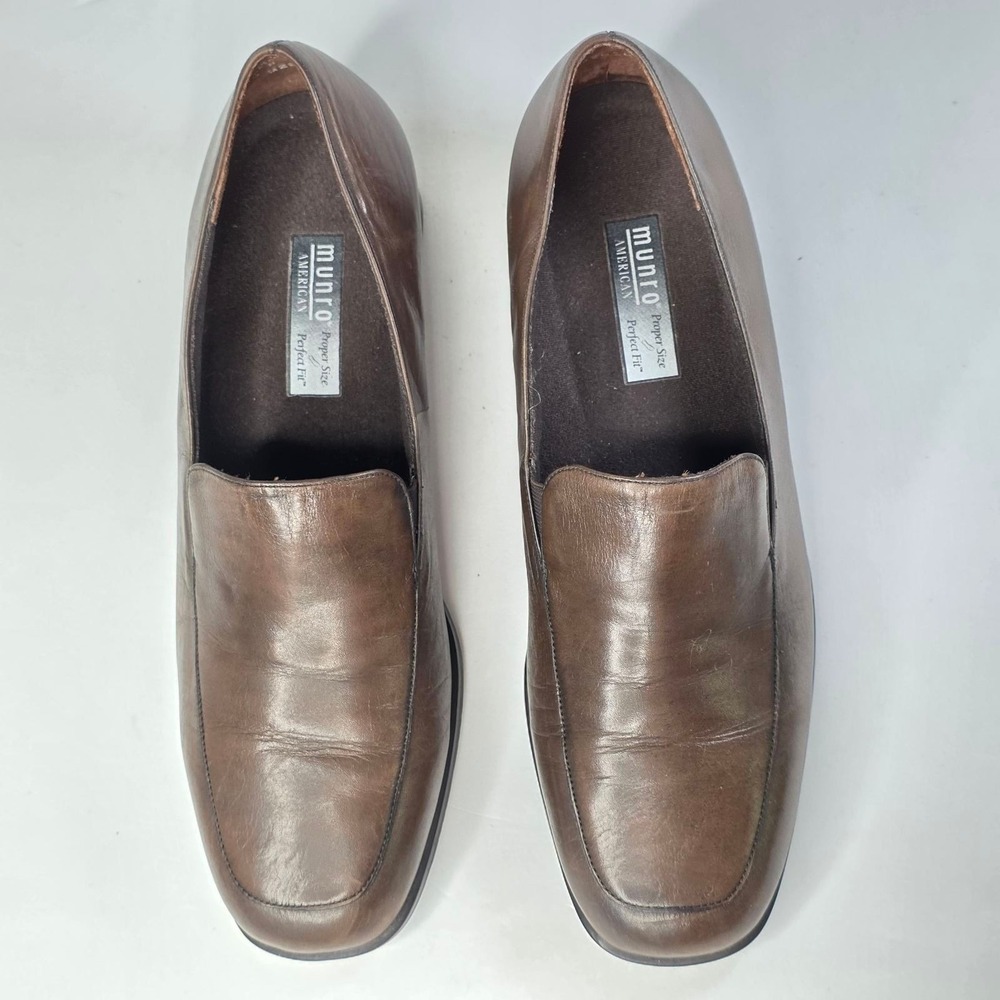 Munro American Loafers Womens Size 9 W Brown Leather Square Toe Block Heel Shoes - Picture 3 of 13